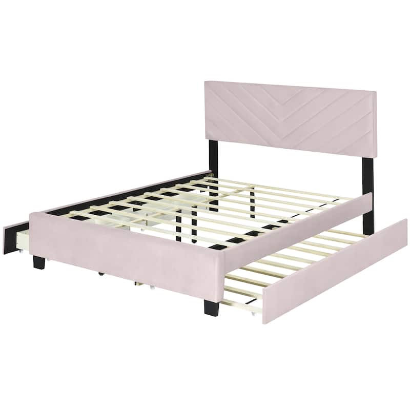 HomeRoots Pink Tufted Upholstered Twin Bed Frame With Trundle And Drawers