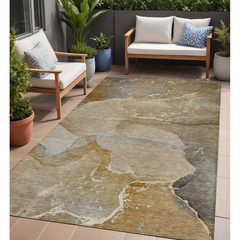 Nane Unique Abstract Weather Resistant Timeless Fusion Runner Outdoor Rug - 5' X 8' - Multi
