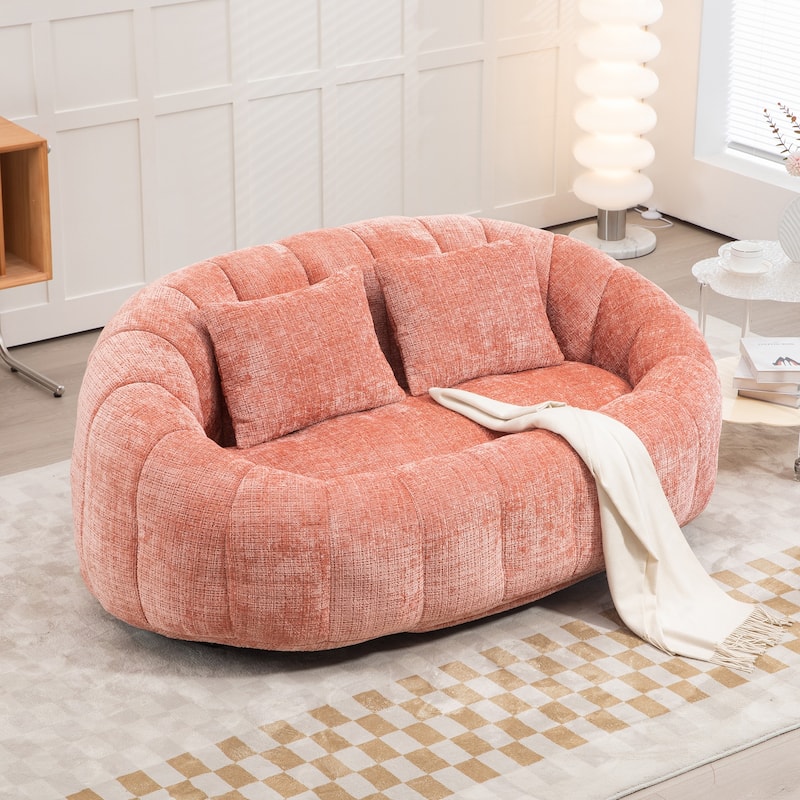 HOMEFUN Chenille Upholstered Durable Comfort Lounger High Back Bean Bag Loveseat Sofa - Pink