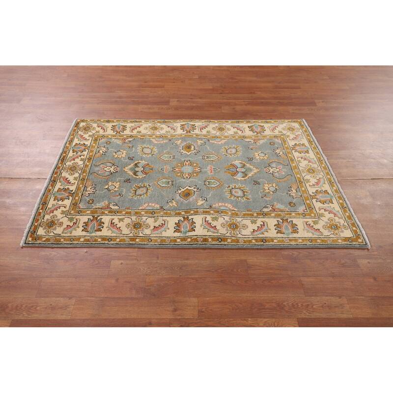 Gray Floral Oushak Accent Rug Handmade Wool Carpet - 3'4" x 4'9"