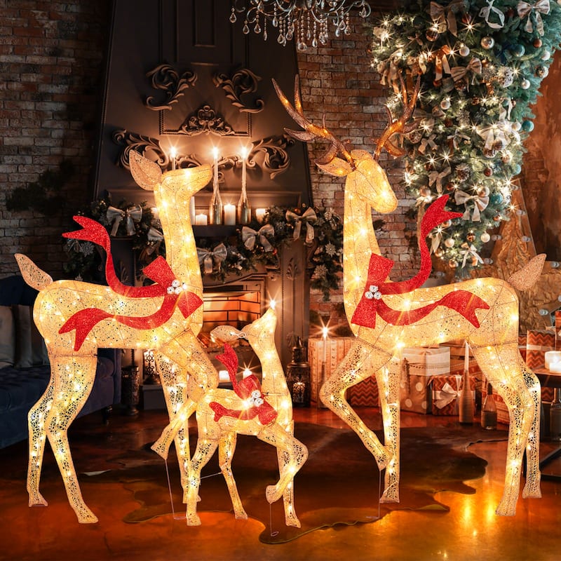 Gymax 3 PCS Large Lighted Christmas Reindeer Family w/440 LED Lights & - See Details