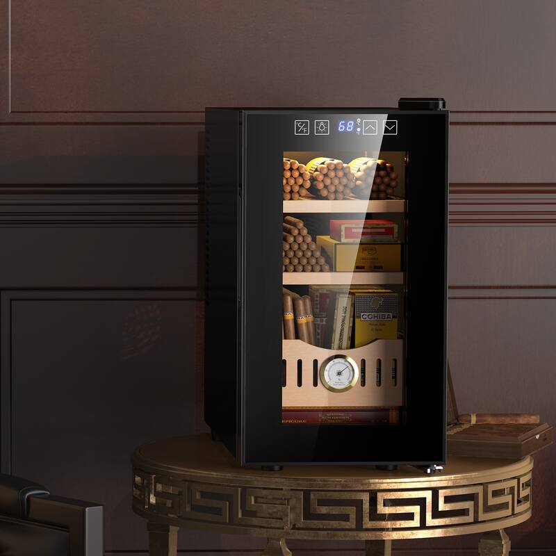 Electric Cigar Humidor With Cooling Temperature Control, with Spanish Cedar Wood Shelves & Hygrometer