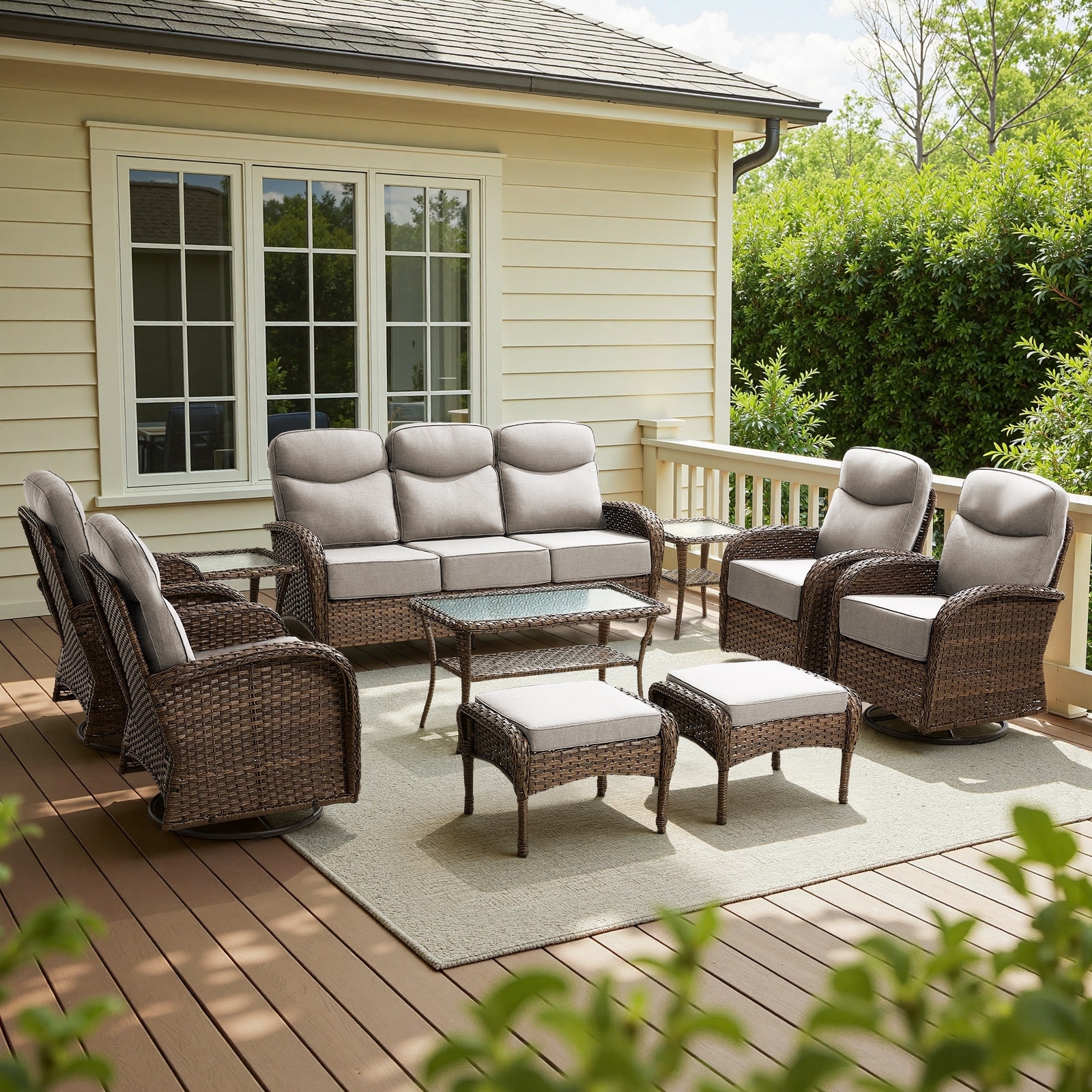 Gymojoy 9 - Person Outdoor Wicker Furniture Conversation Patio Set with Plush 6" Cushions, All-Weather Comfort