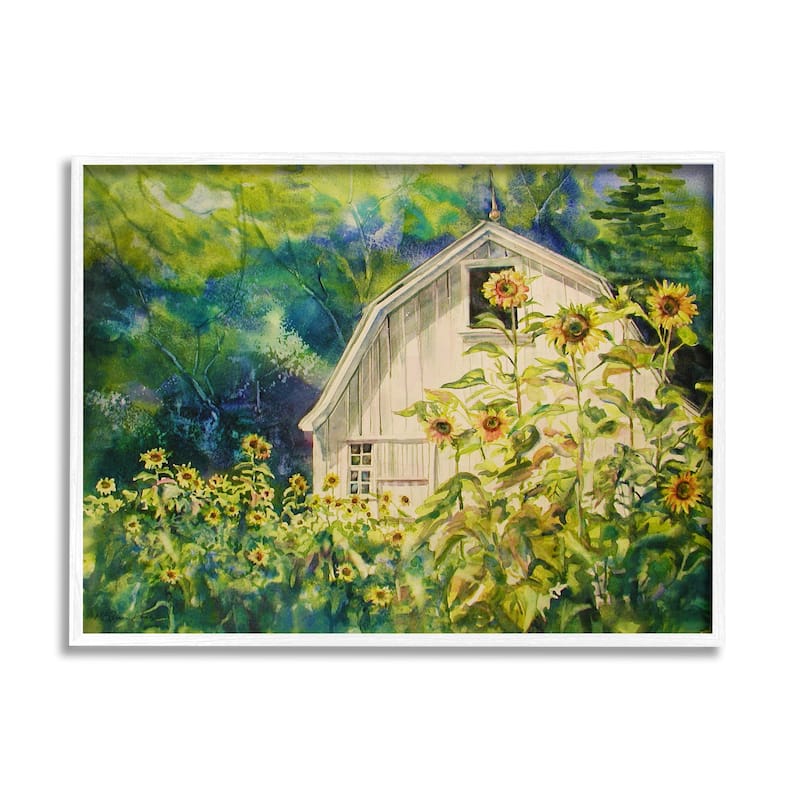 Stupell Peaceful Sunflower Field Countryside Woodlands Barn Framed Wall Art - Yellow