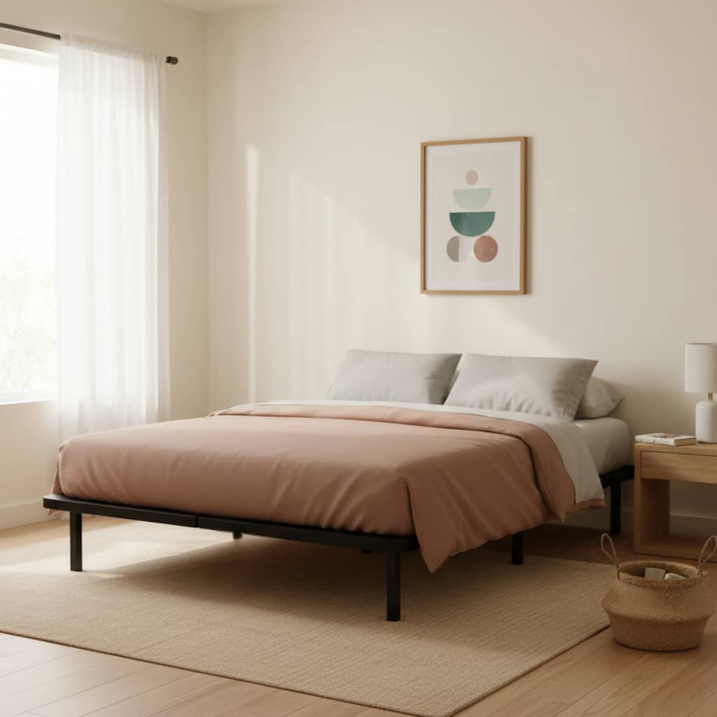 ZenBase Black Upholstered Platform Bed Frame