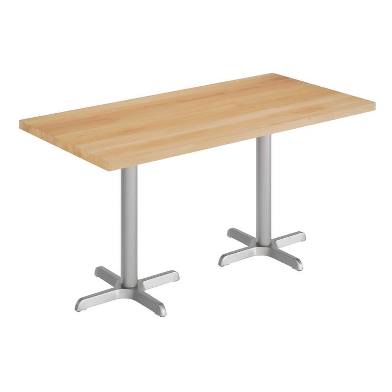 Rectangular Solid Wood Commercial Tabletop with 22" x 22" Dining Height X-Base - Natural Top/Silver Base - 30"W x 60"D x 29.5"H