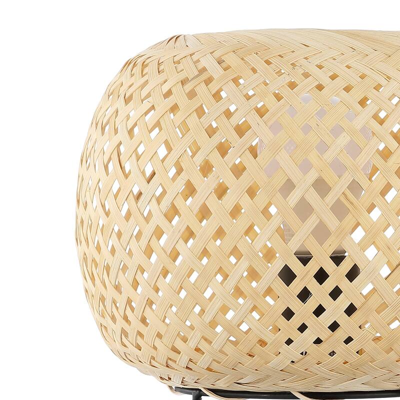 Chakrii 10.75" Bohemian Rustic Iron/Rattan LED Mini Table Lamp with Smart Bulb, Black/Brown by JONATHAN Y