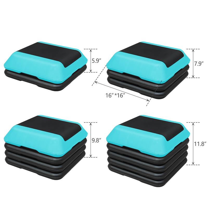 Height-Adjustable Step Aerobics Platform Fitness Equipment Stepper Trainer Exercise Step Platform with 4 Riser