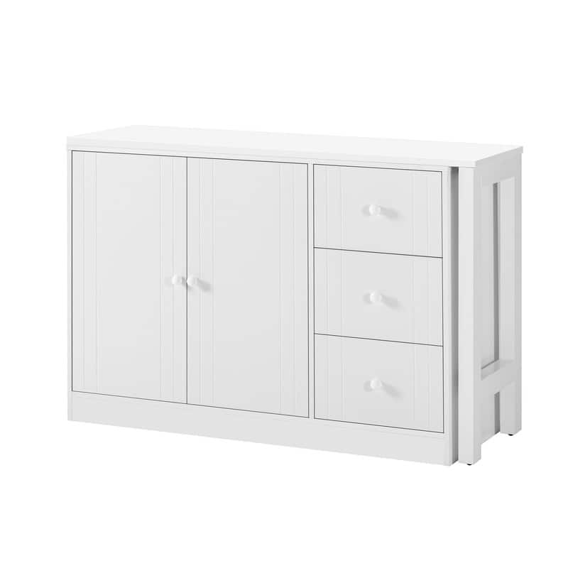 Multifunctional 89.7" Wooden Sideboard with Extendable Table and Storage for Living Room Organization