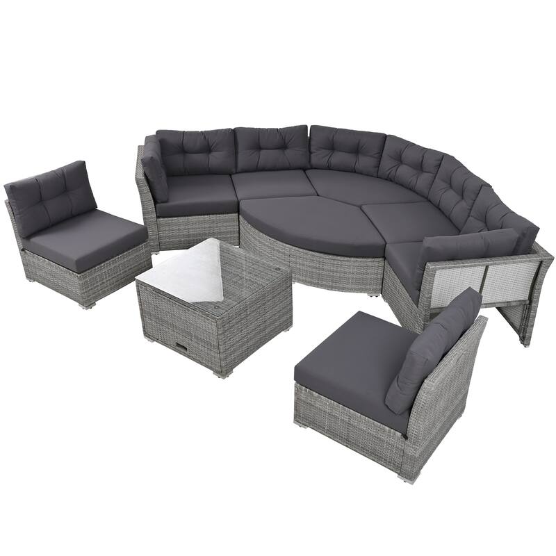 9-Piece Outdoor Patio Sectional Sofa Set with Coffee Table, Free Combination