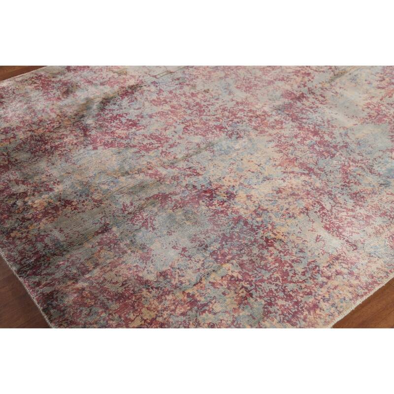 Abstract Indian Area Rug Handmade Multi-Color Wool Carpet - 5'4"x 7'6"