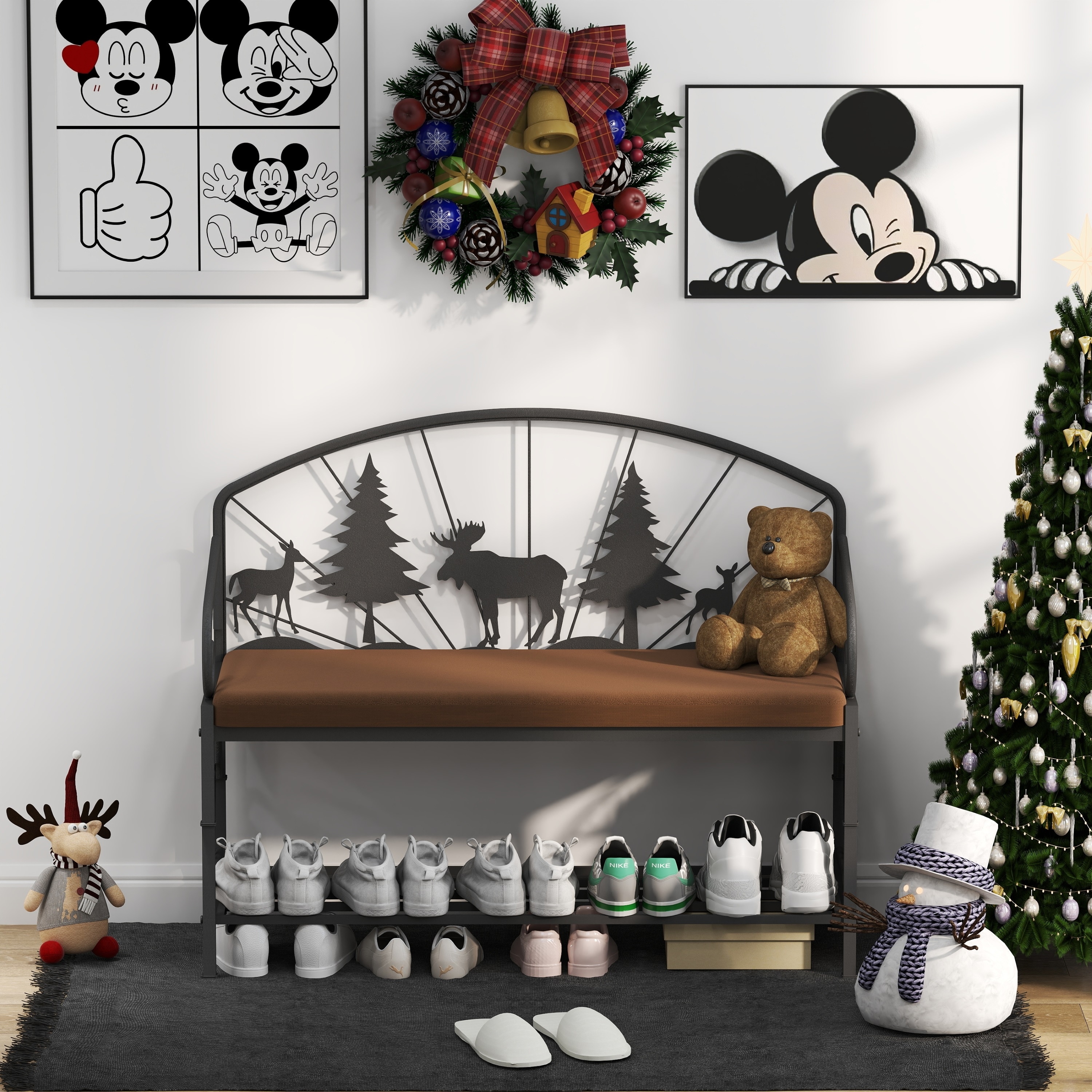 Shoe Rack Bench For Entryway With Industrial Rustic Style