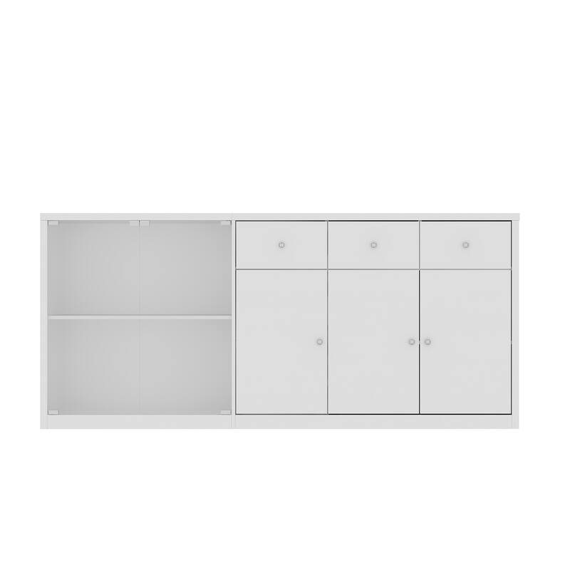 Modern Kitchen Island Buffet Cabinet with Storage Drawers and Tempered Glass Shelves, White Sideboard Cupboard