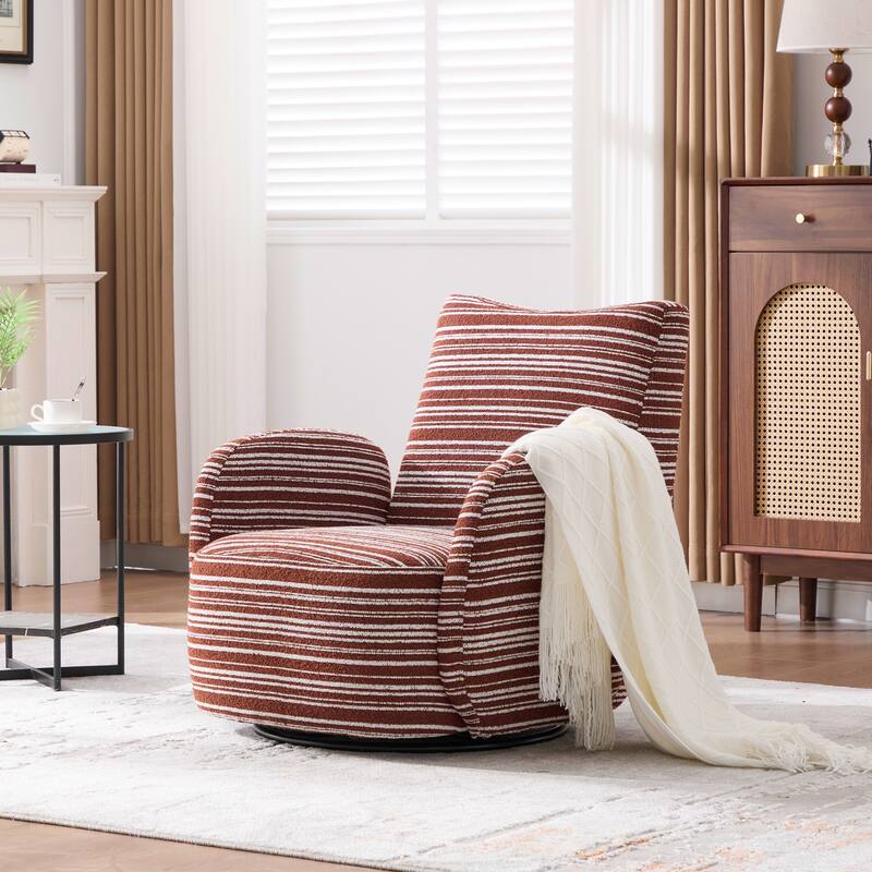 Swivel Striped Accent Chair with Metal Base, Modern Arm Chair for Living Room, Fabric Club Single Sofa Chair