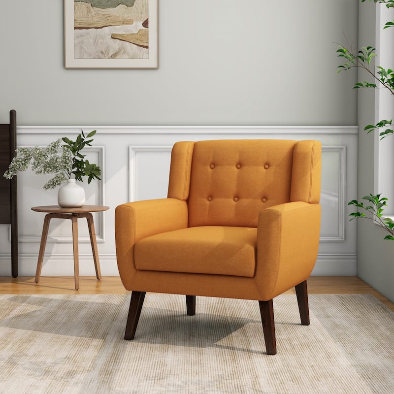 Modern Accent Chair Cotton Linen Upholstered Chair for Living Room - Tufted - Orange