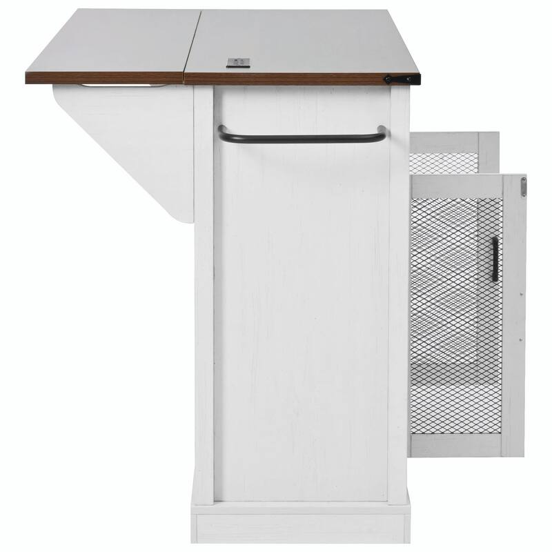 58-inch Farmhouse Kitchen Island with Storage, Sliding Barn Door & Metal Grid Side Door