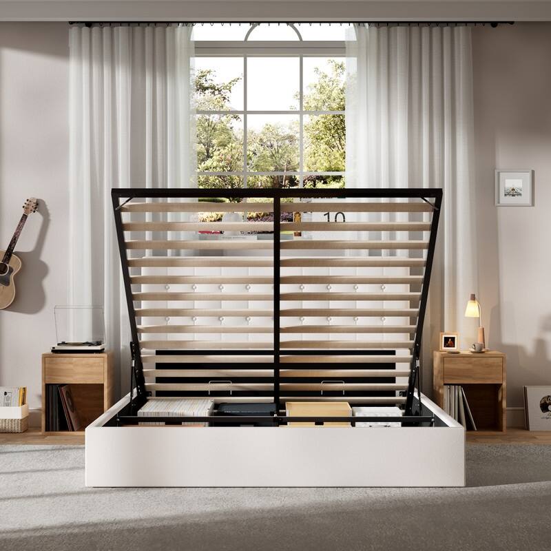 Plywood Frame Upholstered Platform Bed with Lift-up Storage