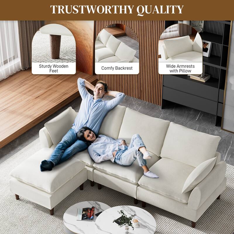 Ouyessir Overstuffed Modular Sectional LShaped Sofa Chenille Fabric