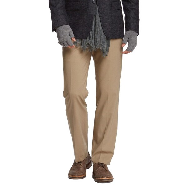 John Varvatos Collection Petro Flat Front Solid Pant, Tan, 34R. Opens flyout.
