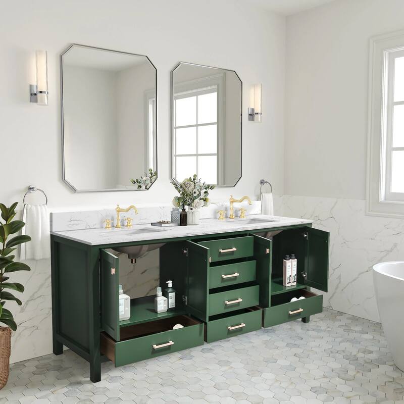 OpalithD 84 in. Bathroom Vanity with Double Sinks, Wood Bath Cabinet with Top