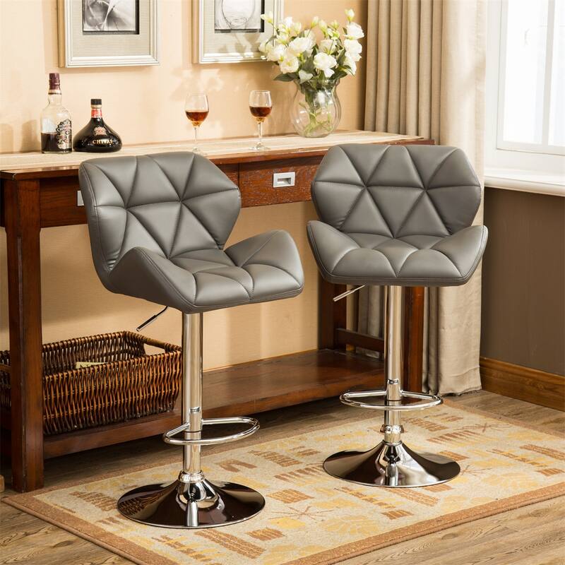 Contemporary Tufted Adjustable Height Hidraulic Bar Stools, Set of 2