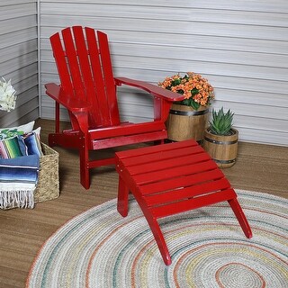 Sunnydaze Classic Wooden Adirondack Chair with Ottoman - Red - Bed Bath ...