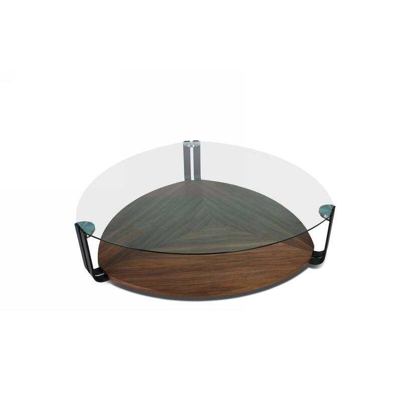 Modrest Viviana Modern Clear Tempered Glass And Walnut Coffee Table