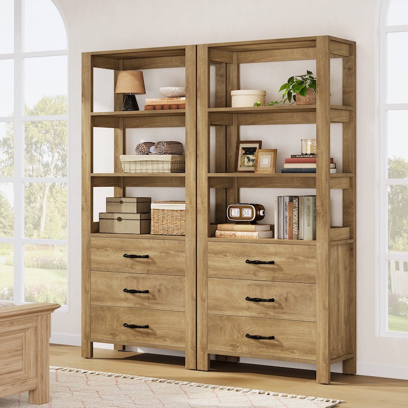 70.9" Tall Bookcase Bookshelf with 3 Drawers and 3-tier Open Shelf - 13.78" D x 31.5" W x 70.9" H