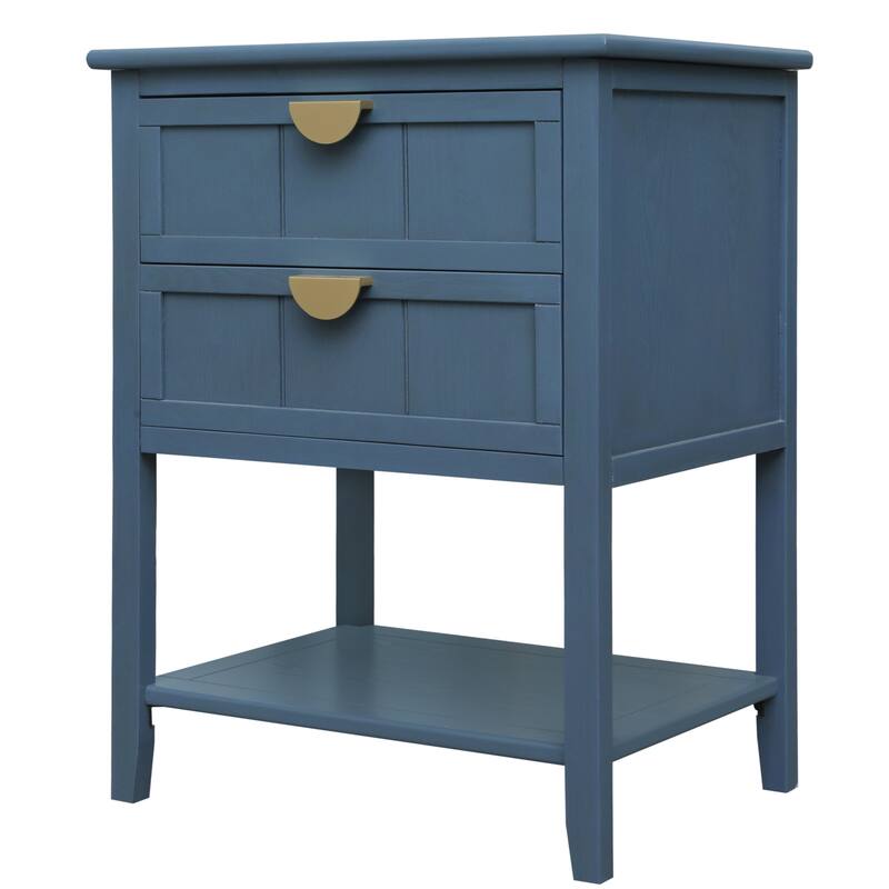 2 Drawer Side table,American style, End table,Suitable for bedroom, living room, study ，Blue