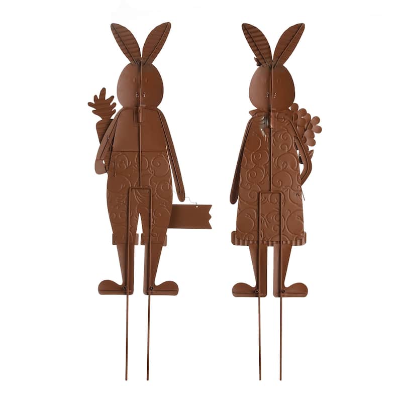 Glitzhome 36"H Metal Easter Bunny Girl Yard Stakes Porch Sign Wall Decor