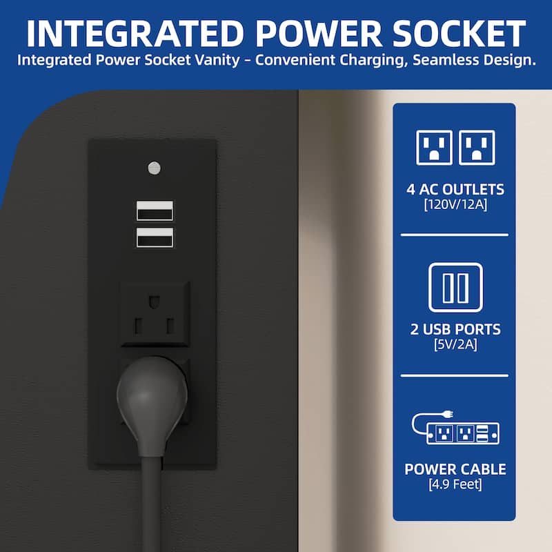 Moasis White 10-Drawer Cosmetic Vanity Desk Set with Glass Tabletop Makeup Vanity with LED Strip