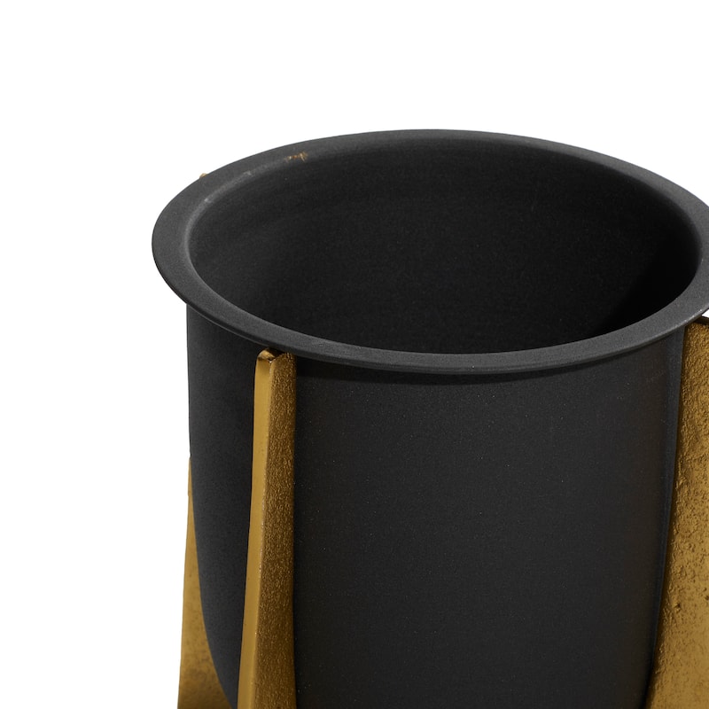 Metal Planter with Removable Gold Stand - Set of 2 Black - Roche River Decor - 9"W x 9"L x 9"H