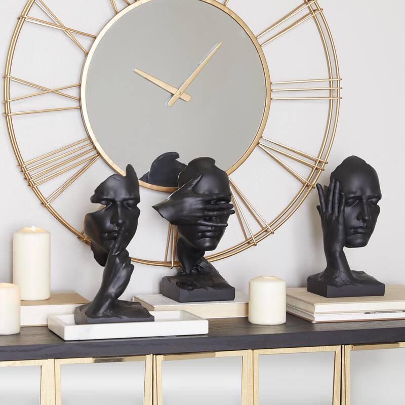 Black Polystone Face Decorative Sculpture (Set of 3) - Black
