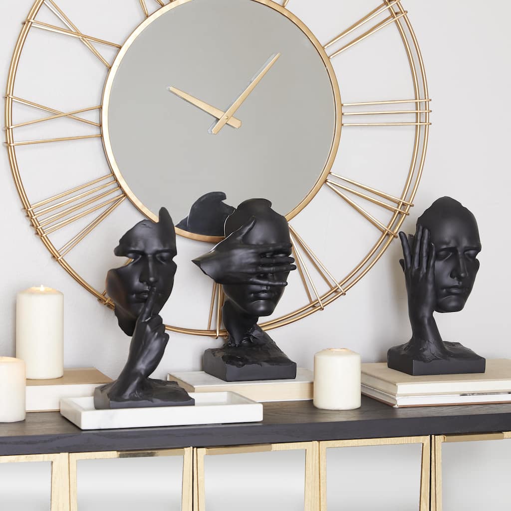 Black Polystone Face Decorative Sculpture (Set of 3)