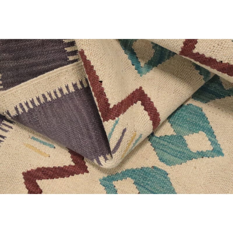 Hand Woven Oriental 100% Wool Carpet Southwestern Tribal Beige & Ivories Kilim Area Rug - 4' 10'' X 2' 10''