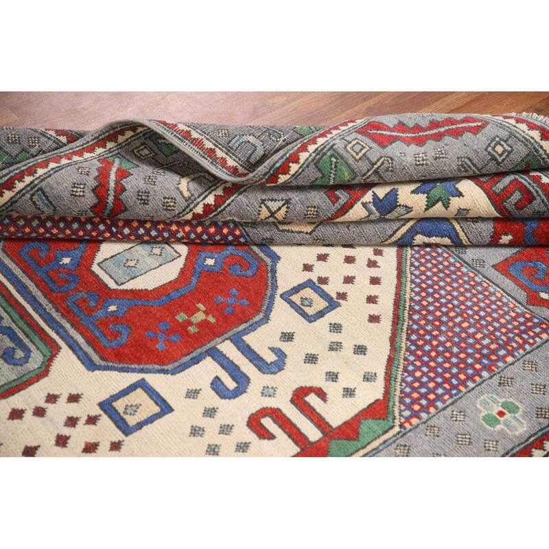 Geometric Kazak Area Rug Handmade Wool Carpet - 5'11" x 8'10"