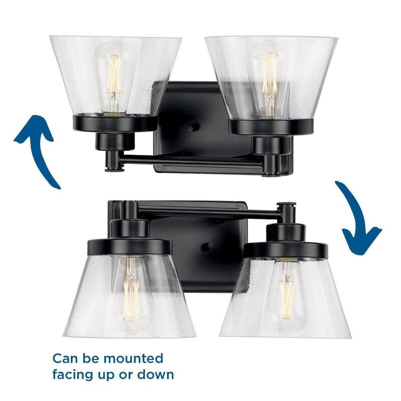 Hinton Collection Two-Light Matte Black Clear Seeded Glass Farmhouse Bath Vanity Light - 15.5 in x 7.12 in x 7.75 in
