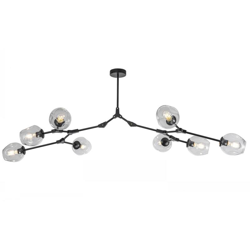 8-Light Black Modern Full-angle Adjustable Chandelier with Clear Glass Shades