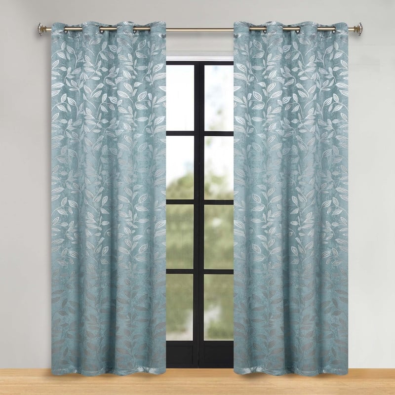 Superior Modern Bohemian Leaves Room Darkening Curtains with Grommets