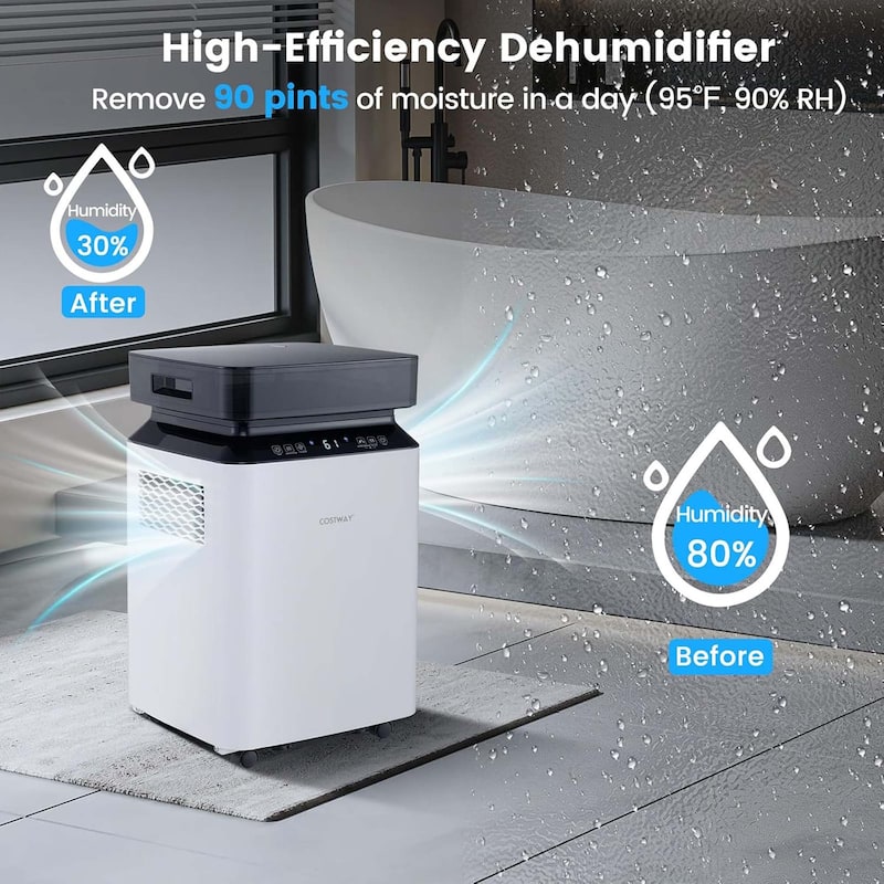 70 Pint Basement Dehumidifier w/ Continuous Auto Mode Large Water Tank