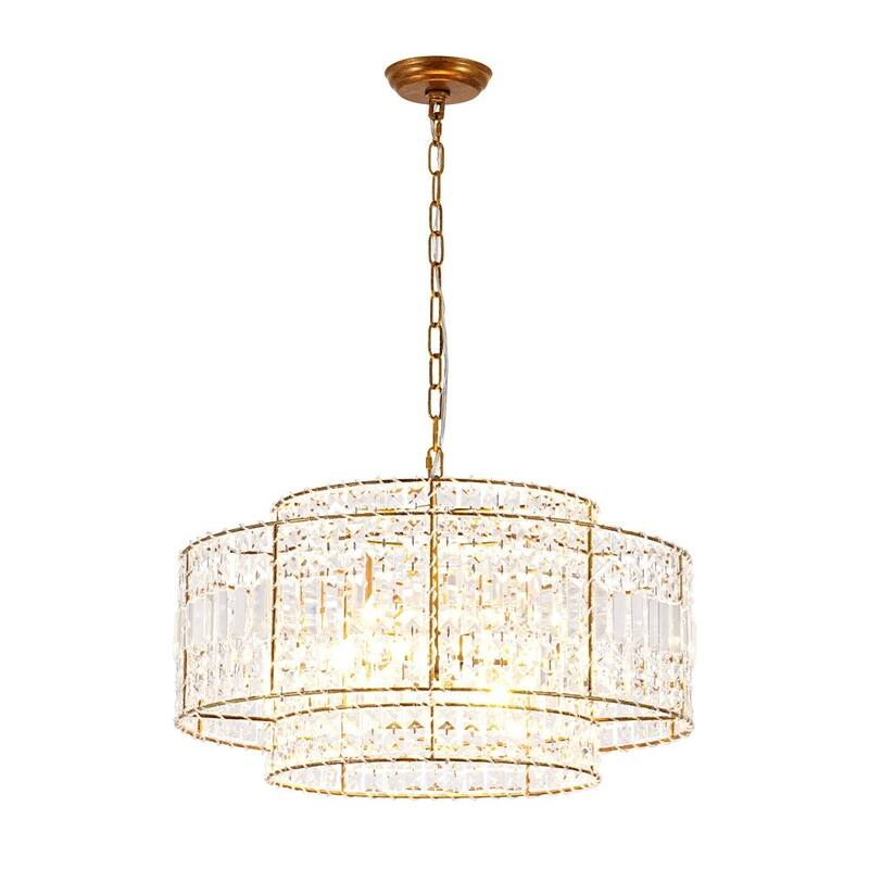 Glam Vintage Luxe Round Tiered Drum Crystal Accented Chandelier - 23.6 in