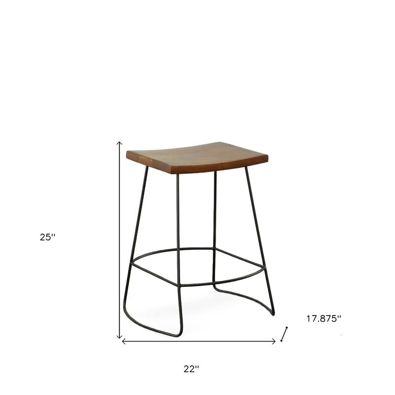 25-Inch Tall Set of 2 Backless Counter Height Bar Stools with Wood Seat and Black Steel Frame - 25”H x 22”W x 17.88”D