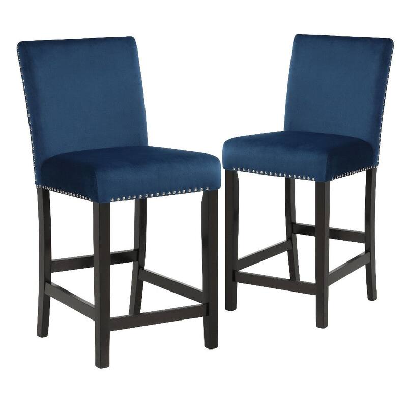 40 Inch Set of 2 Wooden Counter Height Chair with Velvet Seat and Nail-Head Trim Details - 18.75” L x 22.25” W x 39.5” H