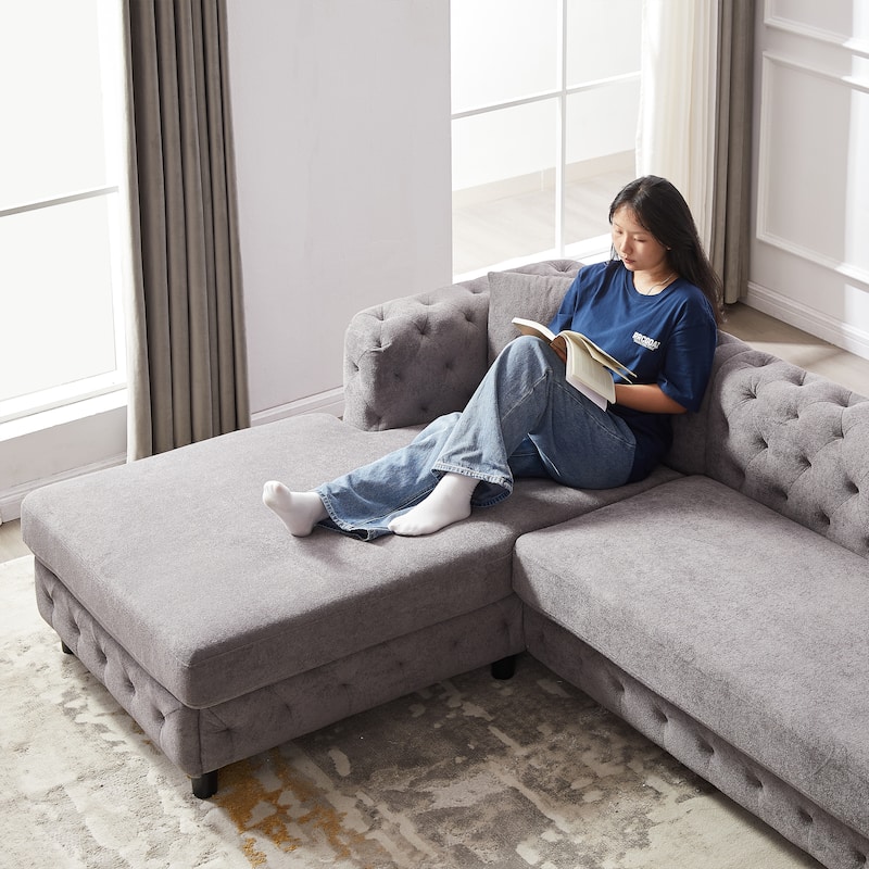 126" Chenille U-Shaped Sectional Sofa with Dual Chaise Lounges and 2 Pillows