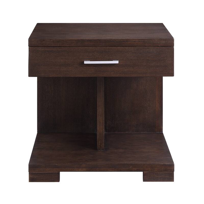 24 in. Brown Rectangle Wood End Table with Storage Drawer for Convenience