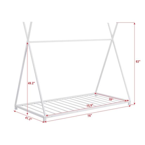 Twin House Platform Bed with Triangle Structure and Safety Rails, White