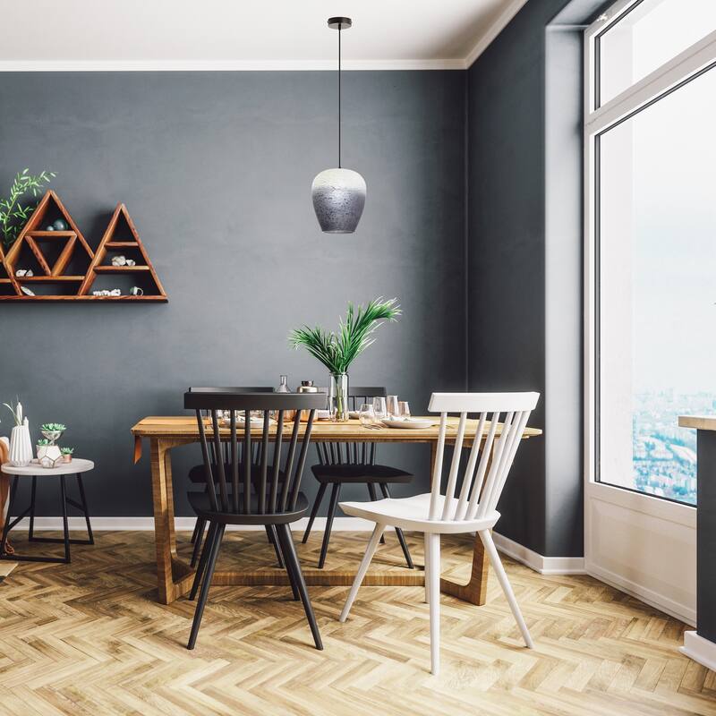 Lily River of Goods Black Metal and Glass 10.75-Inch Pendant Light with Adjustable Hanging Cord - 10.75" x 10.75" x 14/73"