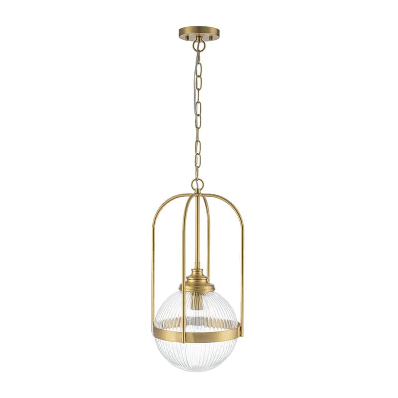 Mid-century 1-Light Geometric Ribbed Glass Kitchen Island Pendant - 10.6 in