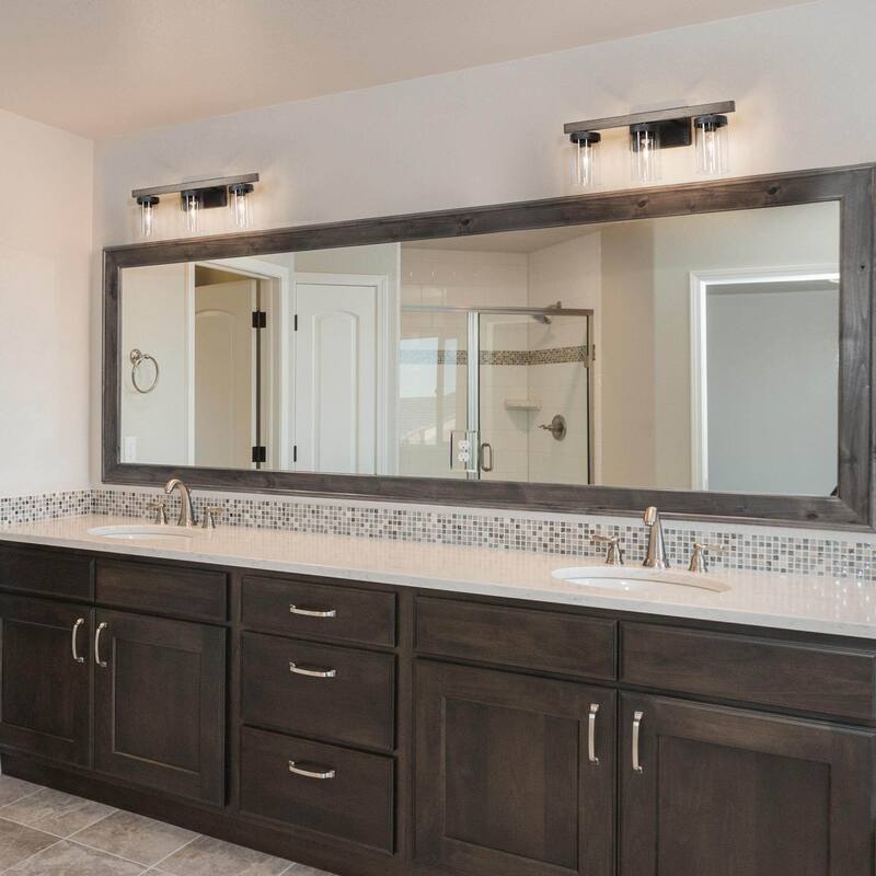 Fora Modern Farmhouse Glass 3-Light Bathroom Vanity Light Wood Grain Wall Sconce - Grey - L21.7'' * W5.5'' * H8.5''