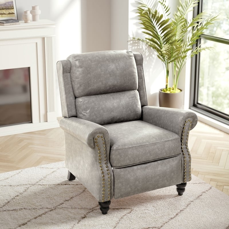Modern Padded Seat Recliner Chair with PU Leather - Grey